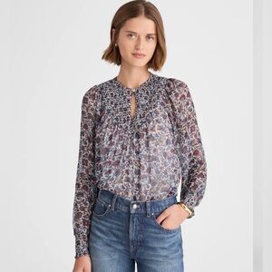 NWT Madewell Smocked Split Crewneck Top | Cherry Red 🍒 | Size Medium